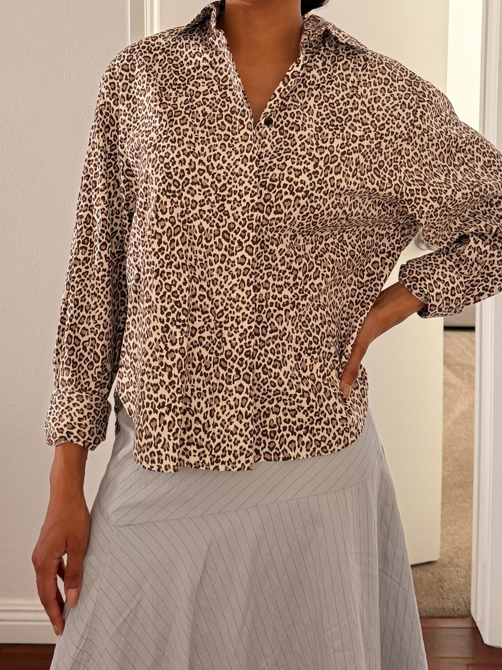 Reformation Oversized Cotton Leopard Print Button-Down Shirt – Size M